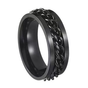 Black Stainless Steel Chain Spinner Ring | Anxiety Fidget Band | Unisex Comfort